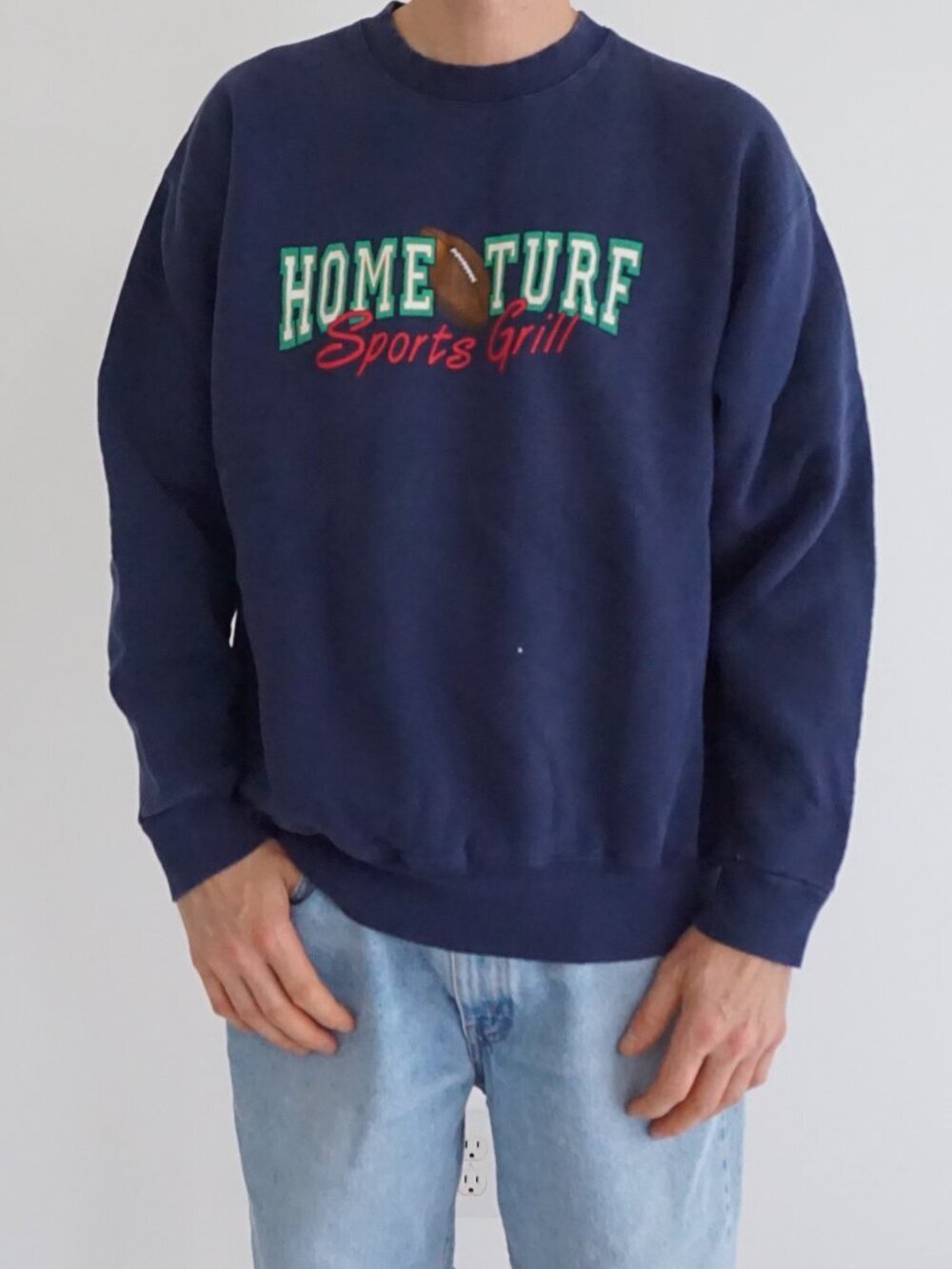 Vintage Fruit of the Loom Navy Home Turf Sports Grill Football Sweatshirt XL
